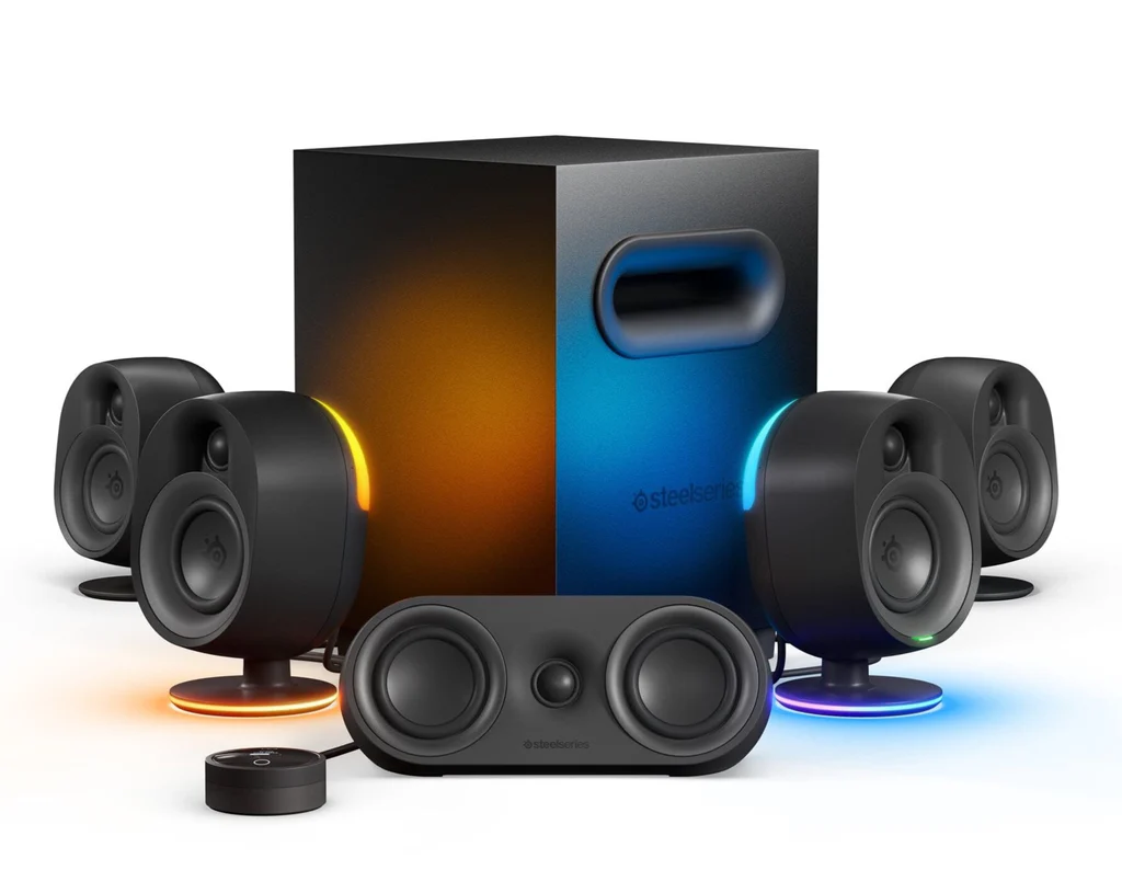 STEELSERIES ARENA 9 ILLUMINATED 5.1 DESKTOP GAMING SPEAKERS – 5.1 USB SURROUND SOUND – WIRELESS REAR SPEAKERS – 2-WAY SPEAKER DESIGN – SUBWOOFER – RGB LIGHT, BLUETOOTH – PC, PLAYSTATION, MOBILE, MAC