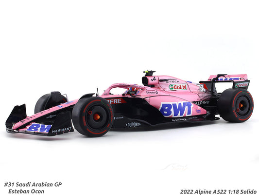 2022 Alpine A522 #31 Esteban Ocon Saudi Arabian GP 1:18 Solido diecast Scale Model collectible