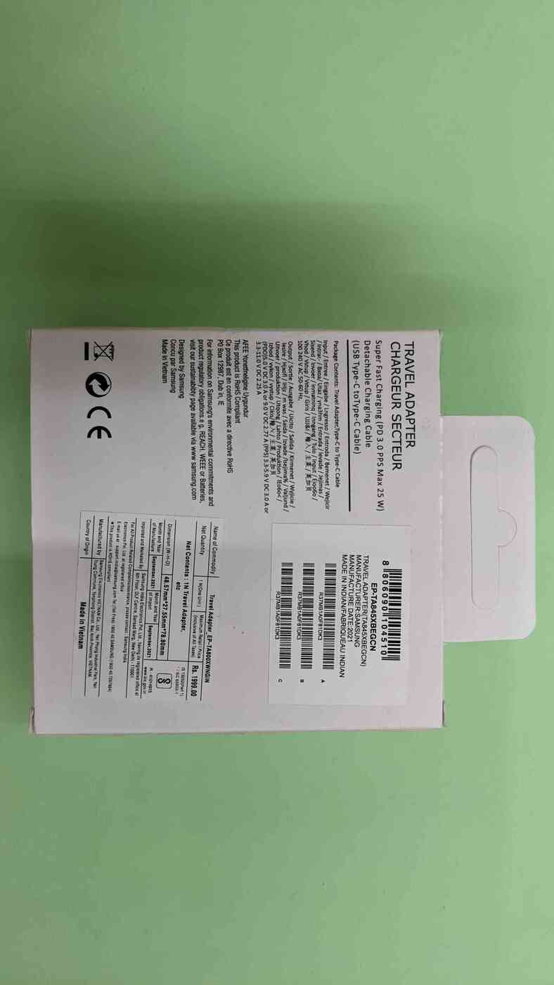 Samsung Compatible 25W Super Fast Charger Travel Adapter C to C Cable
