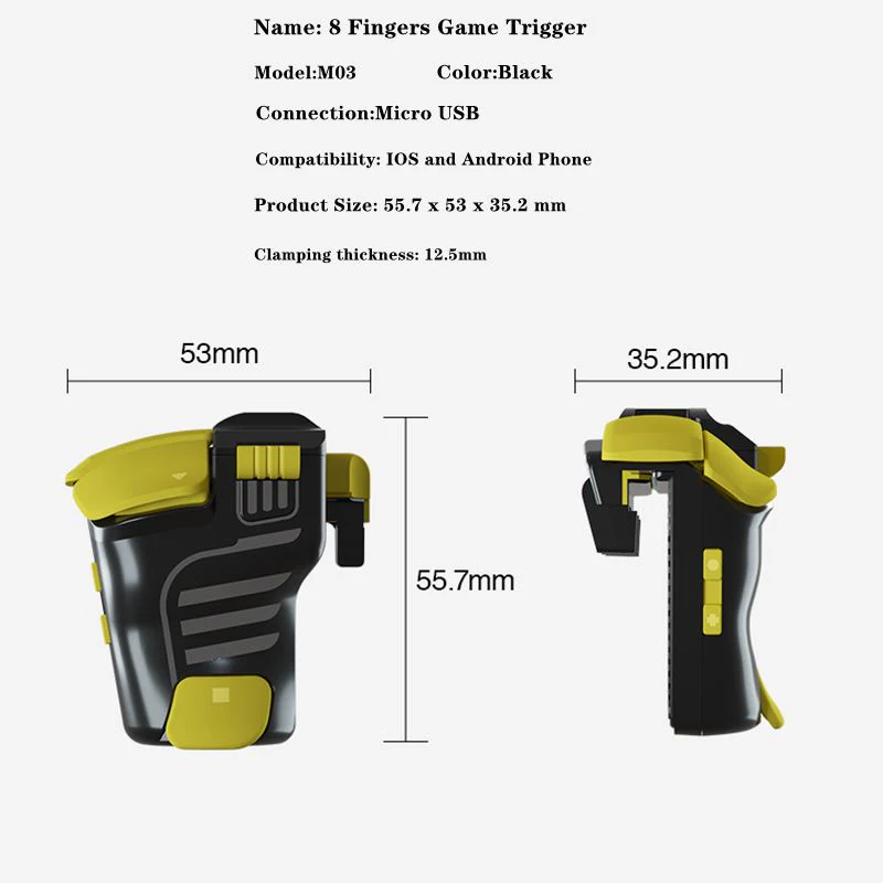 HANDJOY M03 | SMART AUTOTAP 8-FINGER GAME CONTROLLER TRIGGERS BUTTON FOR PUBG, COD, FREEFIRE